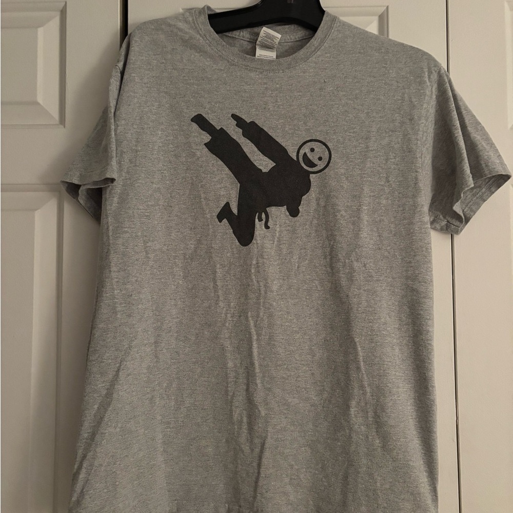 Gildan Gray Short Sleeve T-Shirt with Black martial arts figure.